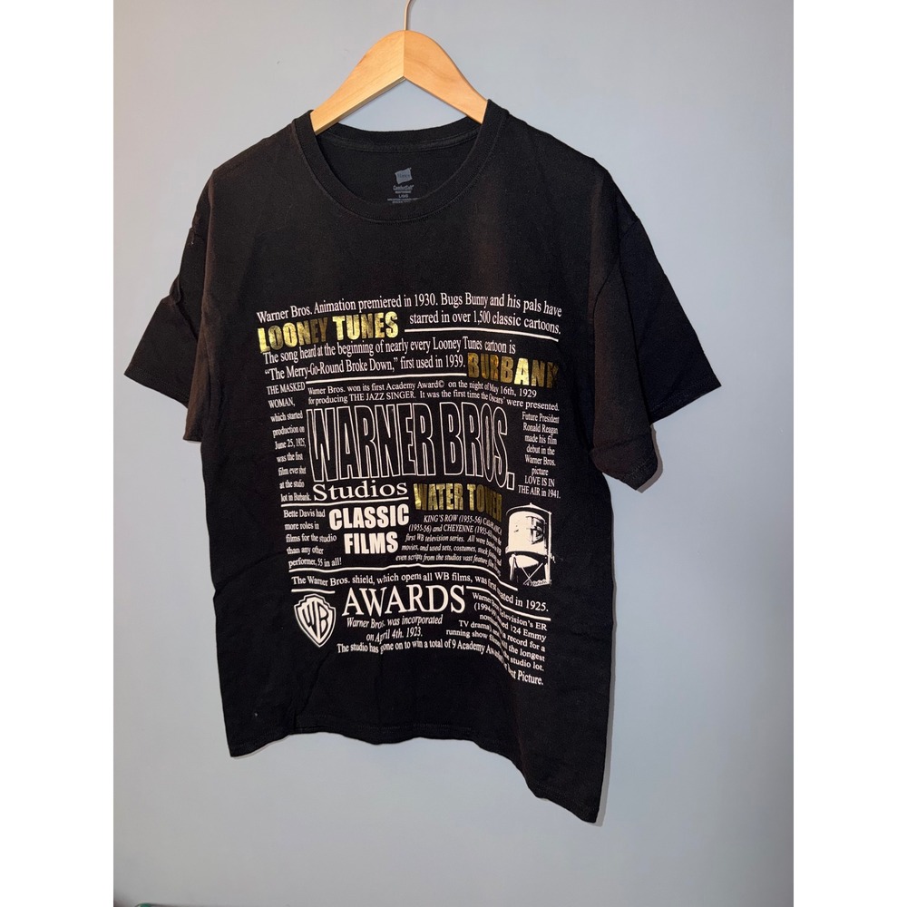 Warner Bros Studios Looney Tunes History Graphic T-Shirt Black Gold Foil Large